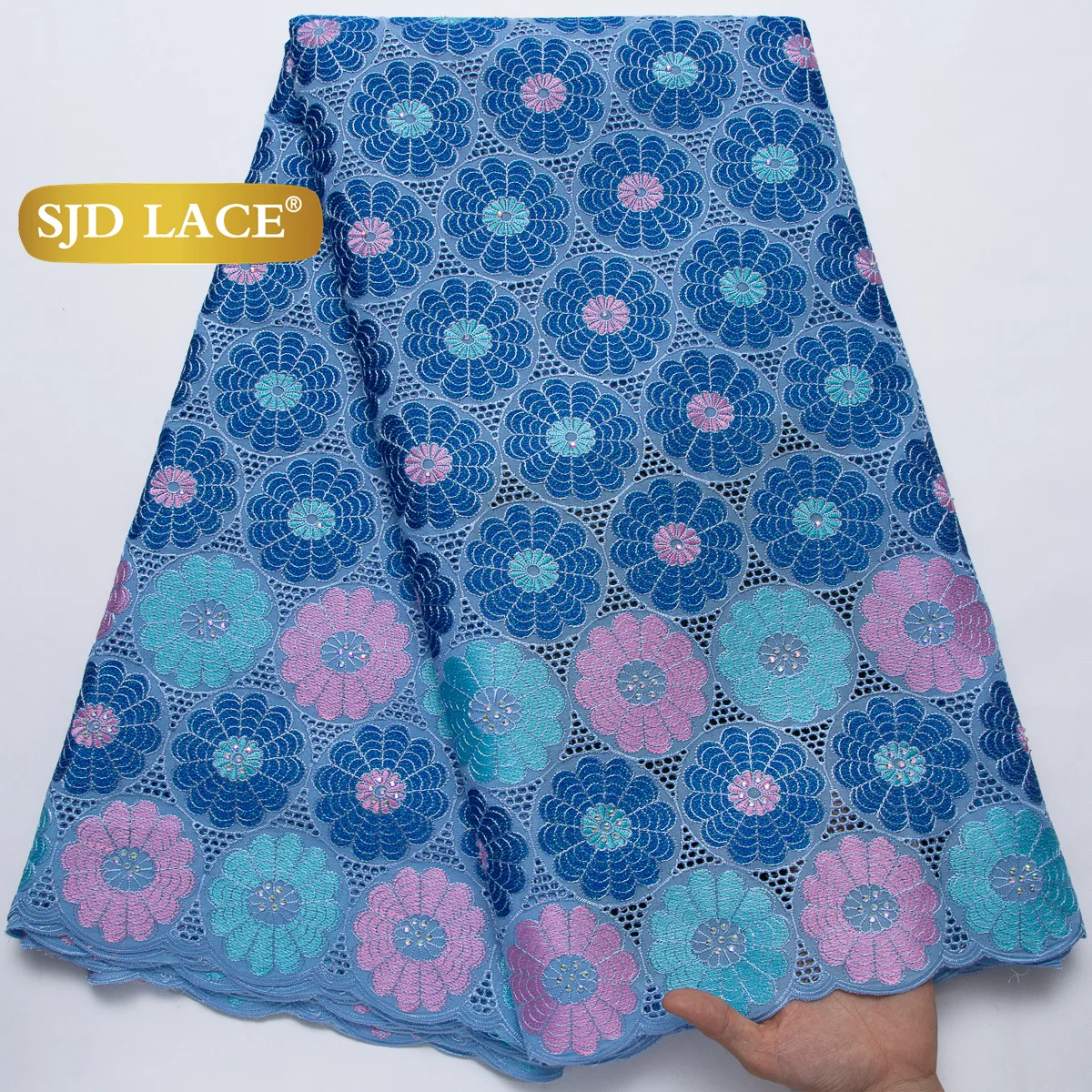 

SJD LACE Швейцарская вуаль Кружева с африканскими камнями Хлопковая кружевная ткань 5 ярдов 2026 Высококачественное нигерийское кружево для женского платья 4692