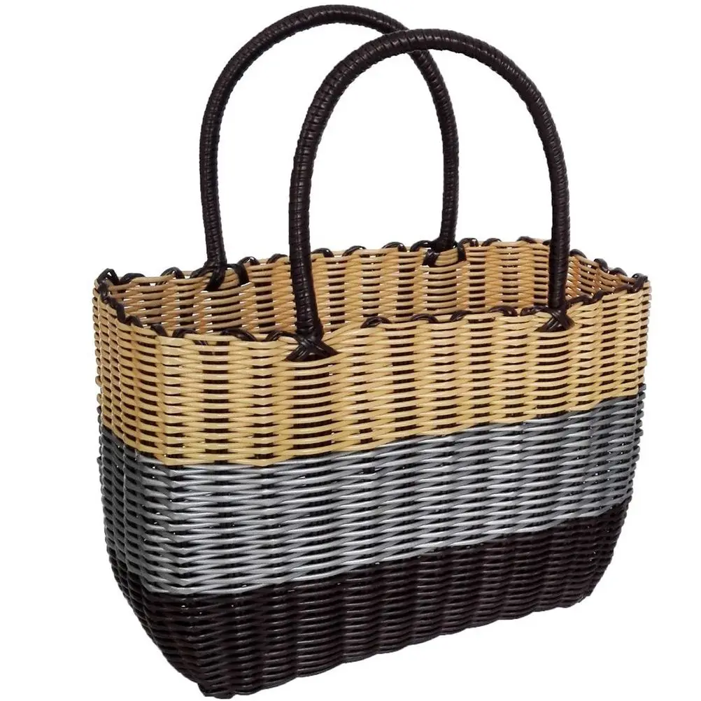 

Plastic Storage Basket with Handle for Toiletries Shopping Container Weave Sundries Desktop Kitchen Living Room Organizer