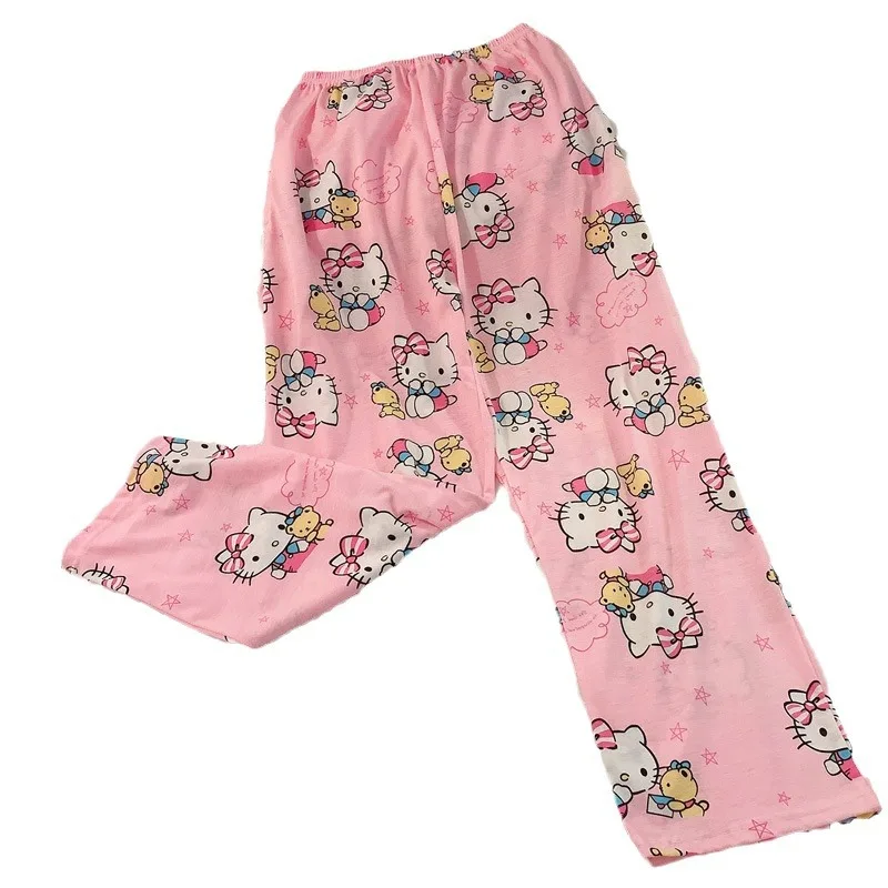 Sanrio Hello Kitty Pajamas Pants Kawaii Y2K 2024 New Spring Autumn Women's Loose Fallow House Trousers Cute Girl Cartoon Pajamas
