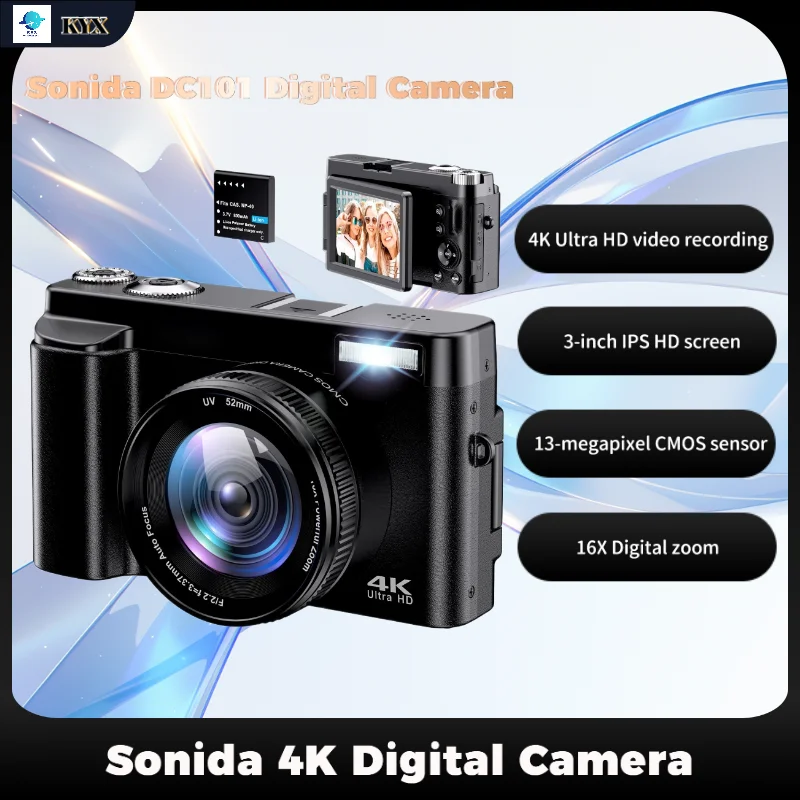 

Sonida Digital Camera Photography Camera 48MP Autofocu Vlog Video Recorder Compact Cameras 180-Degree Rotation Flip Screen