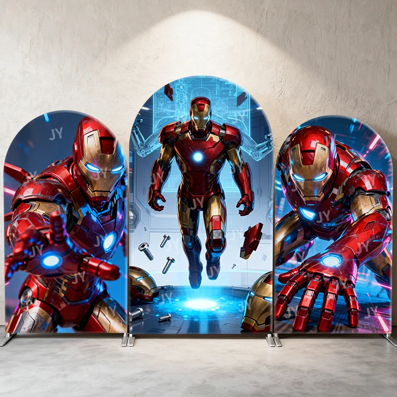 

Iron Man Arch Backdrop Cover Marvel Superhero Theme Party Decoration for Birthday Photo Booth Props Avengers Event Decorations