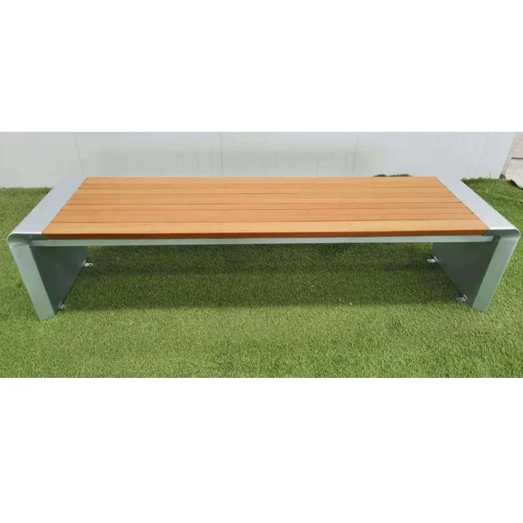 Metal Leisure Backless Street Wood Bench Outdoor Public Modern Waiting Patio Park Bench