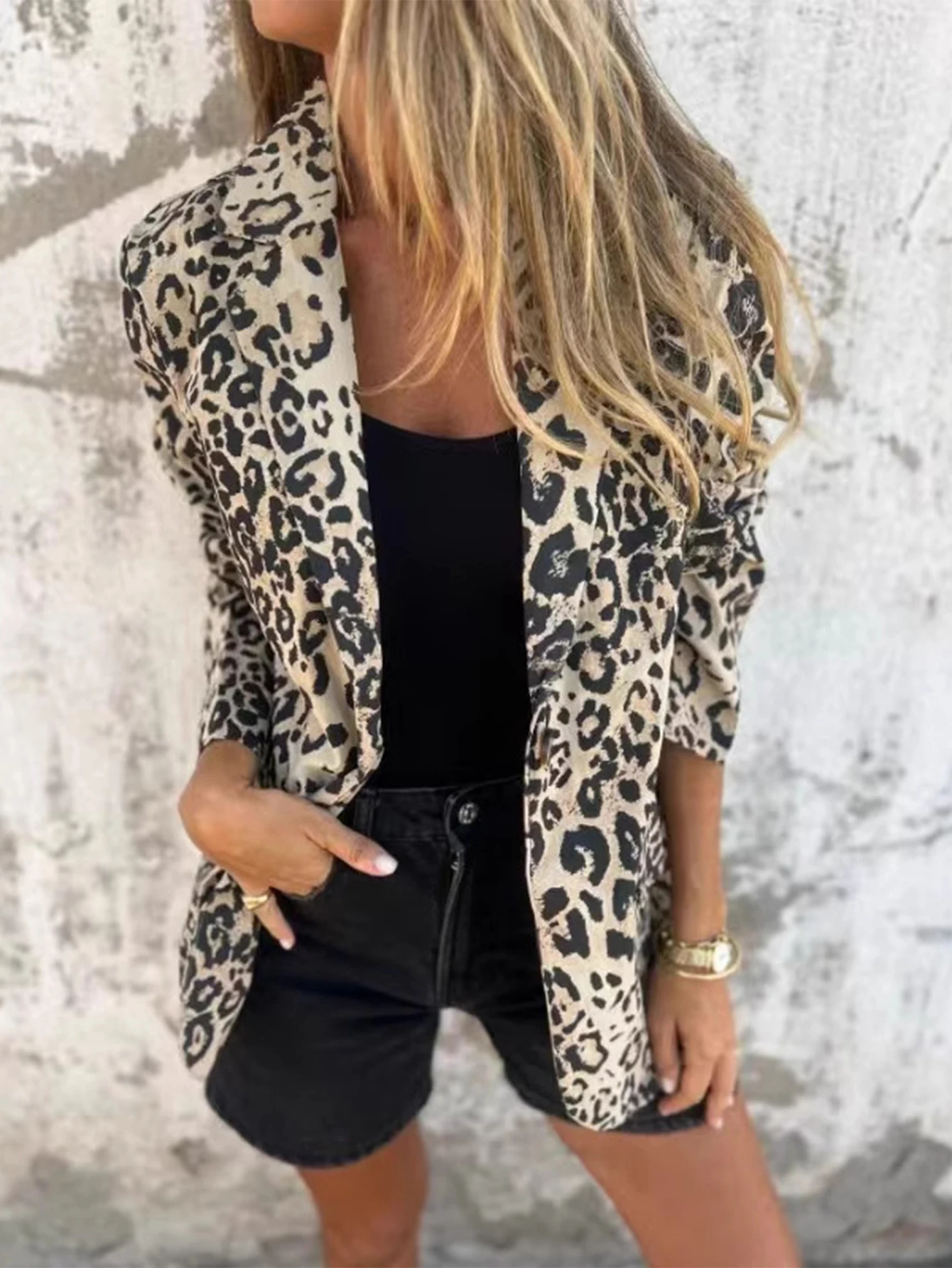 

Women's Autumn Chic Streetwear Leopard Print Blazer Single Breasted Long Sleeve Casual Lapel Jacket