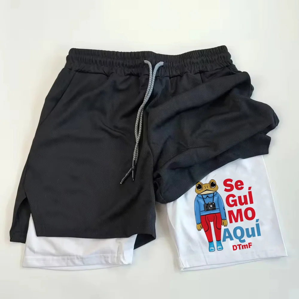 

Bad Bunny Sapo Concho Dtmf shorts Breathable Anime Training 2 in 1 Sports Quick Dry Pocket Performance Double Deck hombre