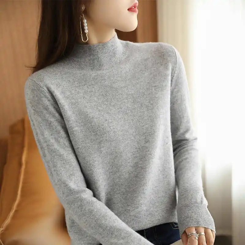 

2025 Loose Turtleneck Solid Women's Base Pullover Korean Woolen Knitted Sweater Autumn Winter Elegant Long Sleeve Jumper