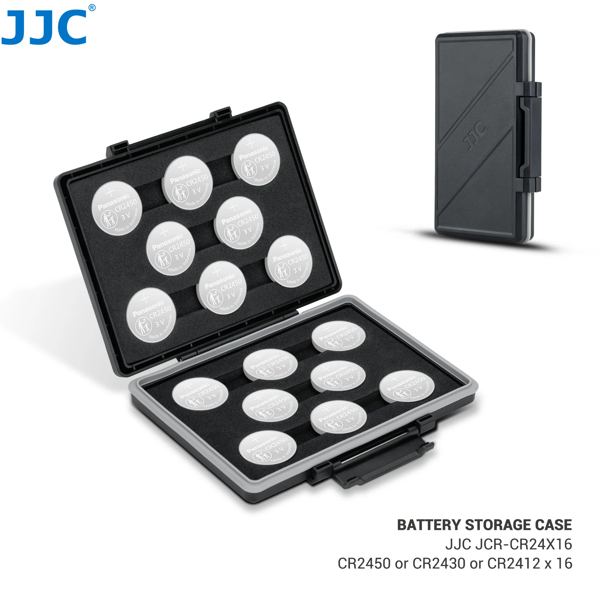 JJC CR2450 Battery Case Holder Storage Water-Resistant Anti-Shock Coin Cell Battery Case for 16x CR2450 / CR2430 / CR2412