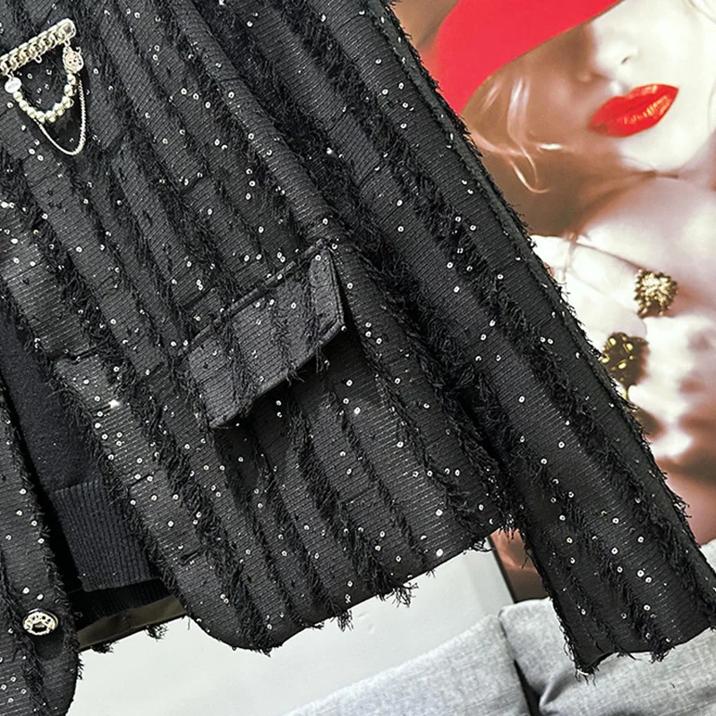 PFHQ Korean New Casual Versatile Sequin Tassel Jacket Design Fashionable 2024 Luxury Long Sleeve Male Tops Fashion 21Z5903