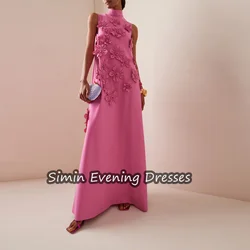 Simin Crepe Straight O-neck Flowers Prom Gown Simple Sleeveless Ankle-length Arab Evening Elegant Party dresses for women 2024