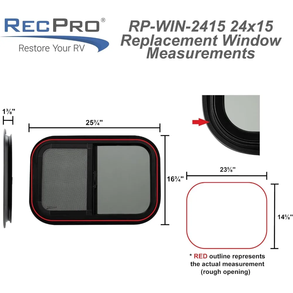نافذة منزلق أفقية 24 واسعة × 15 على شكل دمعة عالية RV مع زخرفة اختيارية 1.5 للاستبدال