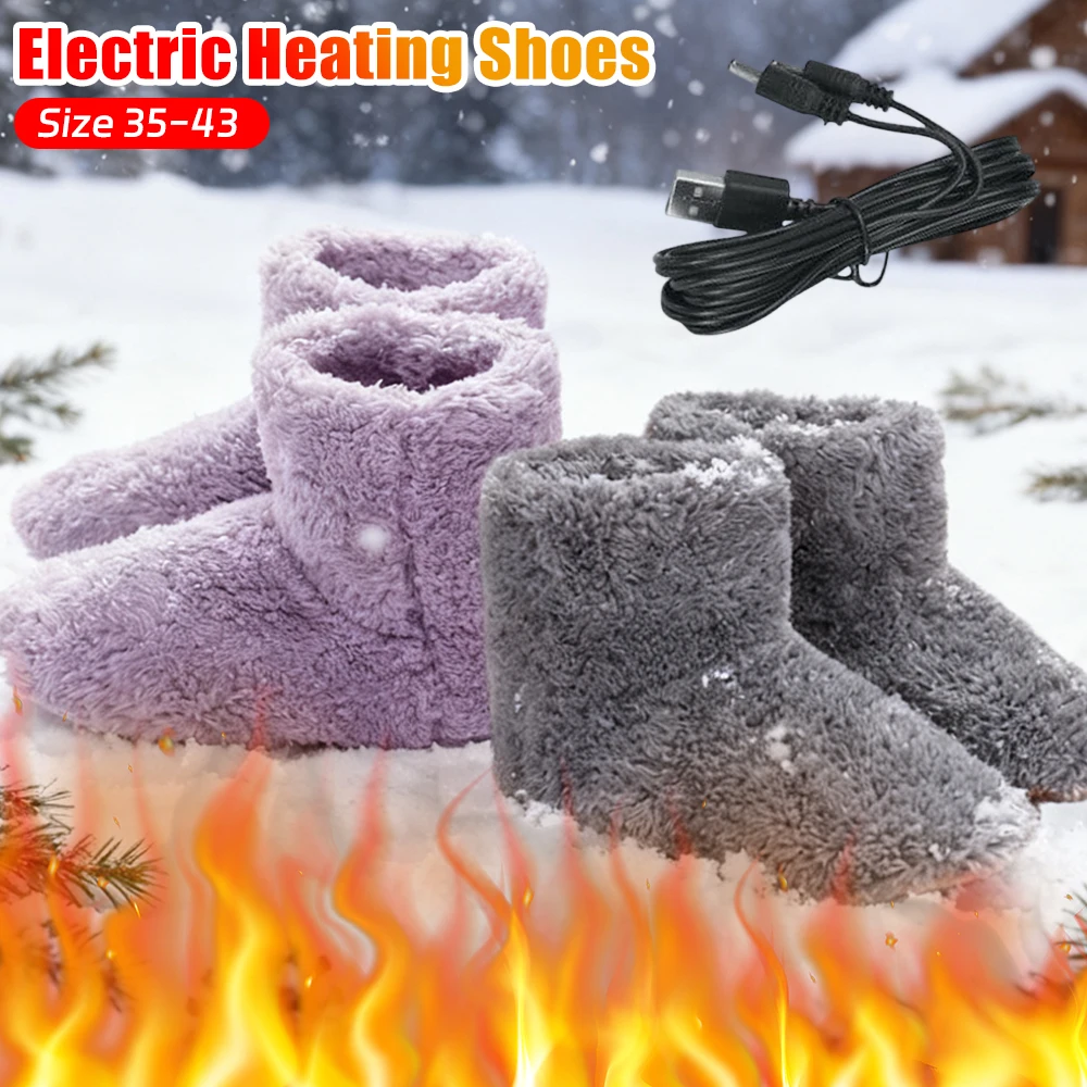 

Electric Heating Shoes Winter Warm USB Heated Shoes for Men Women Fluffy Foot Warmer Rechargeable Washable Thermal Home Shoes