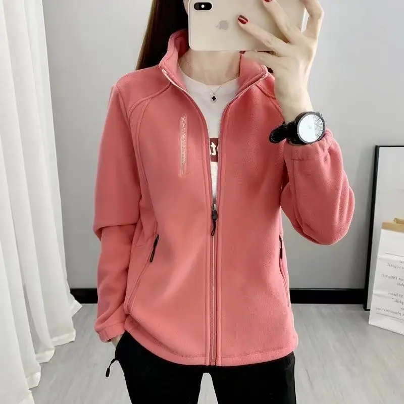 Winter Women Sweatshirt Coat Casual Loose Zip Up Cardigan Long Sleeve Sweatershirt Reversible Polar Fleece Stand Collar Coat