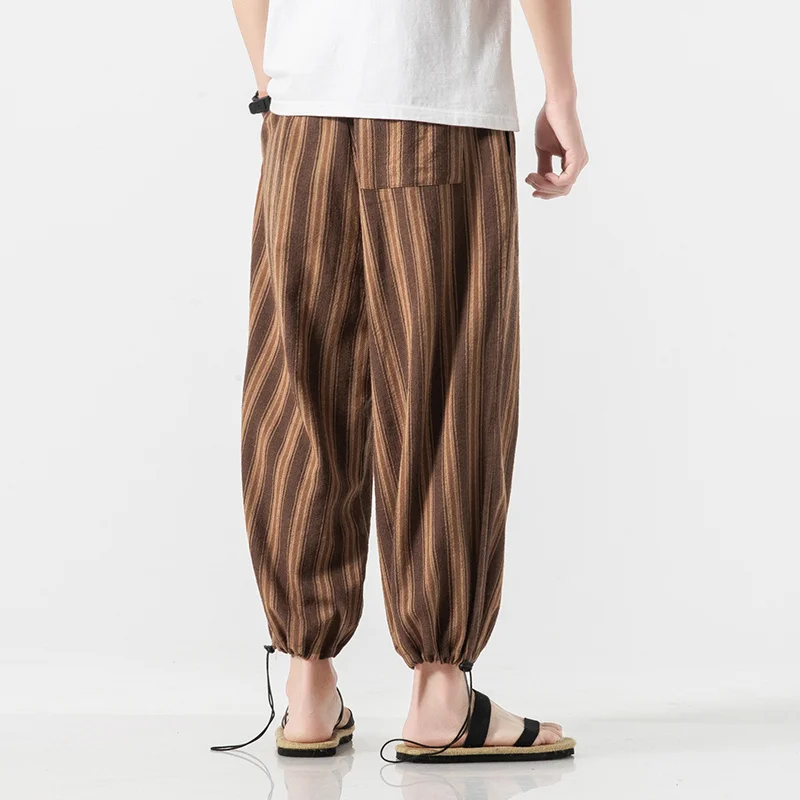 Pantalon court Harajuku à rayures fines pour hommes, bouffant bouffant, pantalon de survêtement décontracté, costume traditionnel, grande taille, été