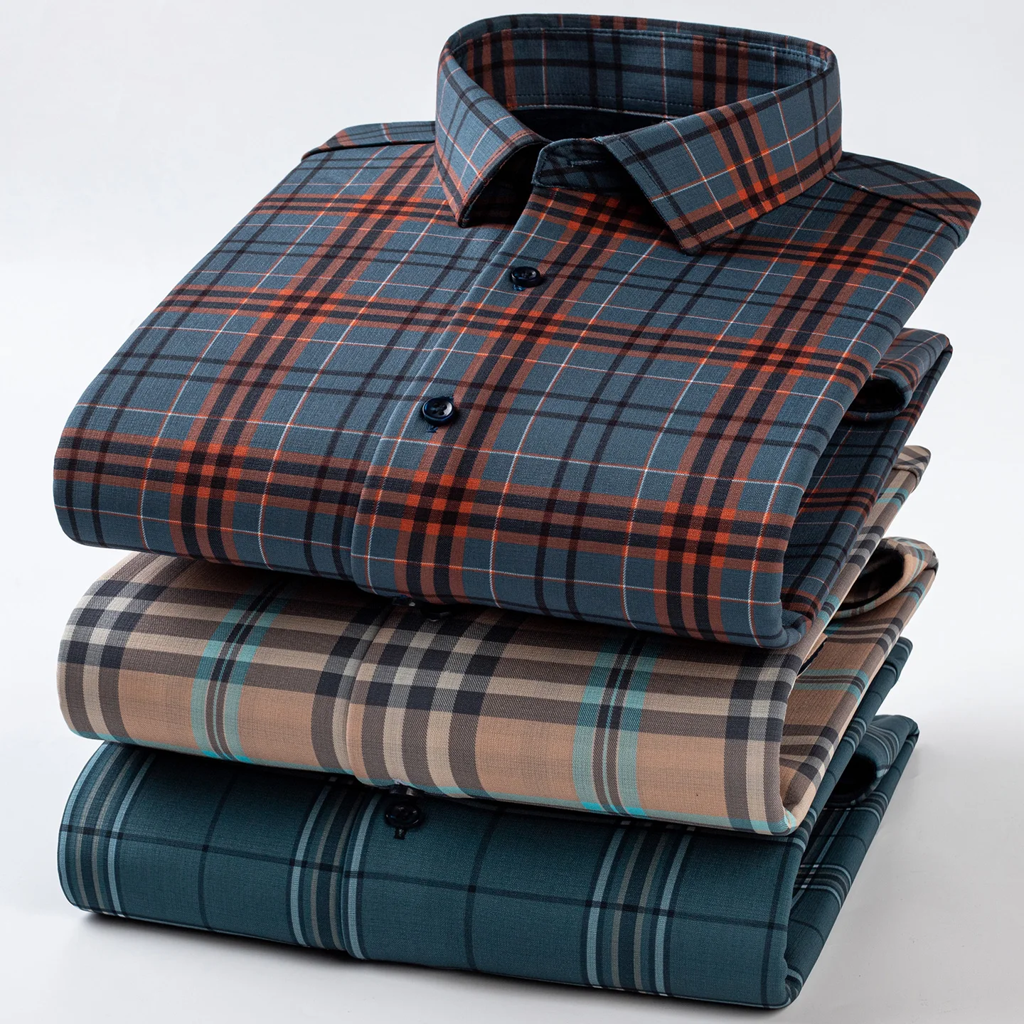 

winter warm long sleeve shirts for men slim fit casual single pocket plaid tops soft Thickened vintage designer clothes