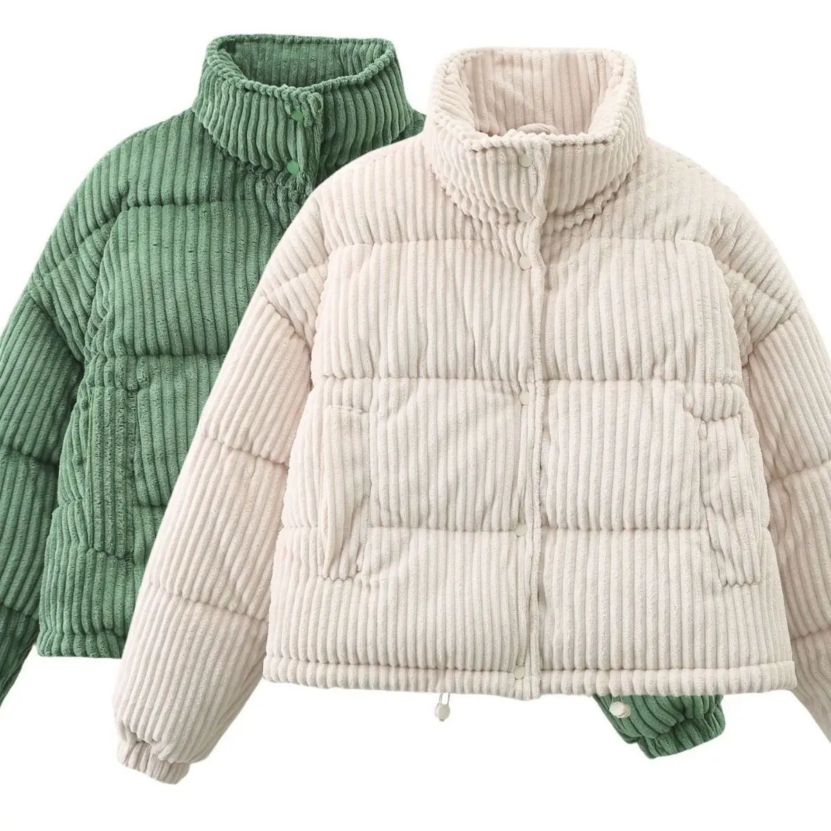 

Women's Winter Baggy Parkas Quilted Jacket Fashion Thickened Warm Padded Jacket Vintage Short Lined Corduroy Bakery Clothes Coat