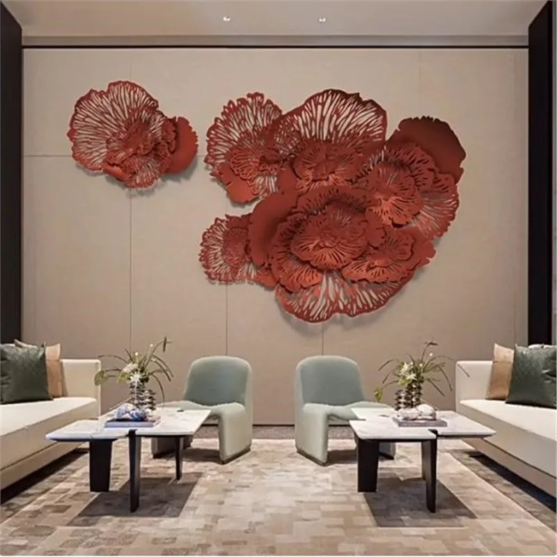 Flower lobby entrance metal wall decoration KTV hollow modern wall decoration pendant living room