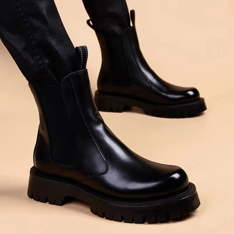 England style men's casual high motorcycle boots black trendy platform shoes cowboy original leather boot handsome long botas