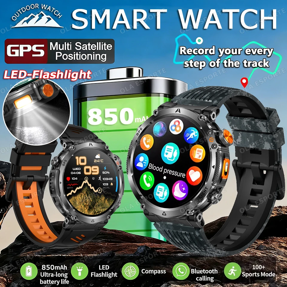 

2026 New 850mAh Battery Ultra GPS Smart Watch Wirless Call Outdoors Flashlight Compass 3ATM Waterproof Military Grade Smartwatch