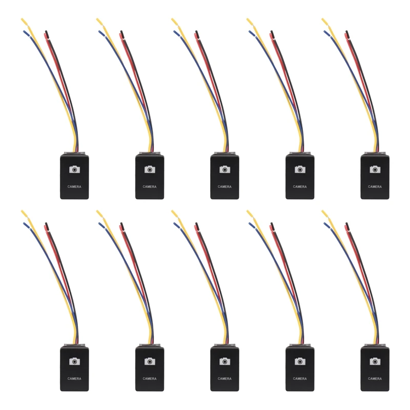 10Pcs 33X22mm 12V Blue LED Illuminated Switch On/Off For Toyota Landcruiser Yaris RAV4 Black