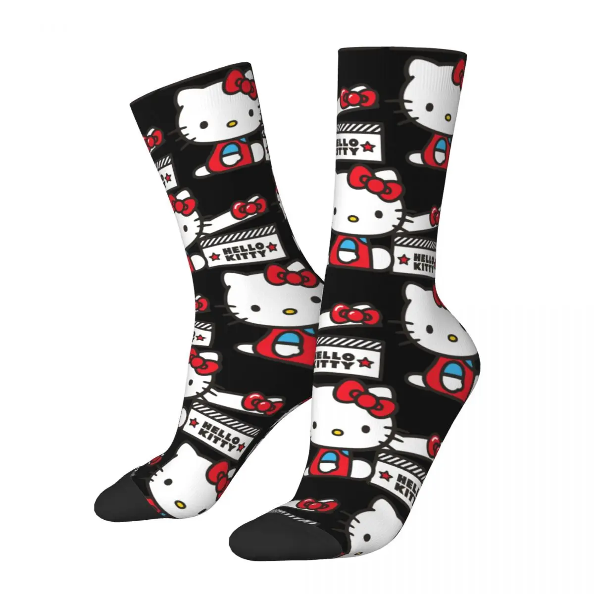 Funny Crazy Sock for Men Disney Cats Hip Hop Harajuku Hello Kitty Happy Seamless Pattern Printed Boys Crew compression Sock