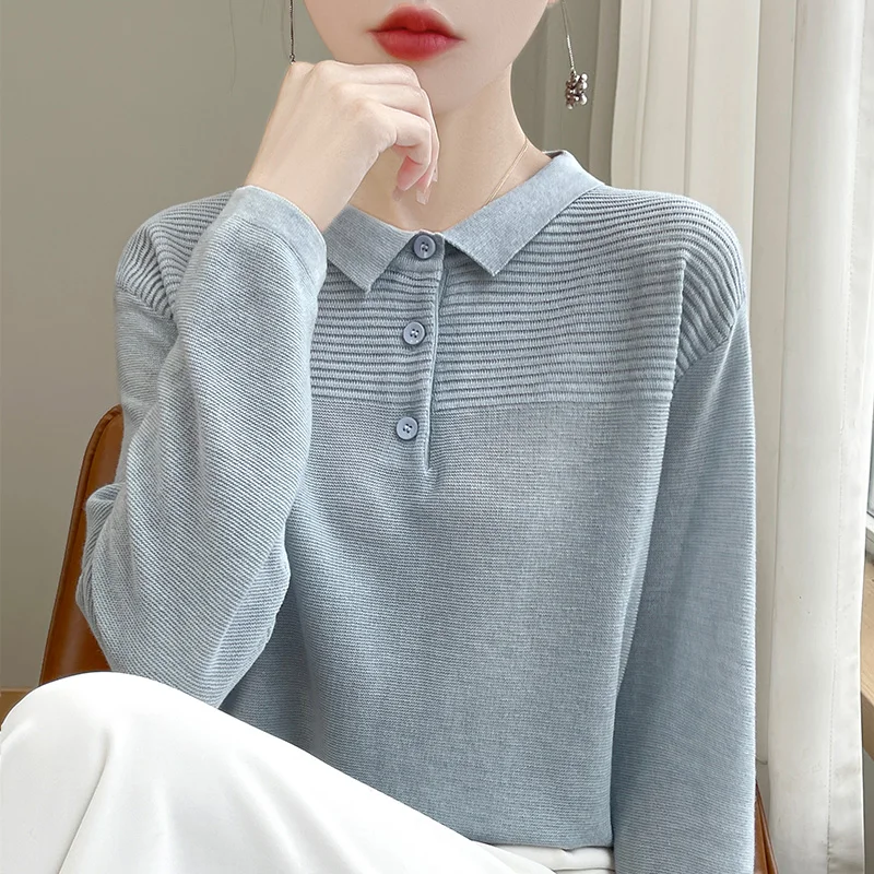 Autumn and winter new basic 100% pure wool leisure polo neck sweater Korean long-sleeved solid color knitted bottoming shirt.