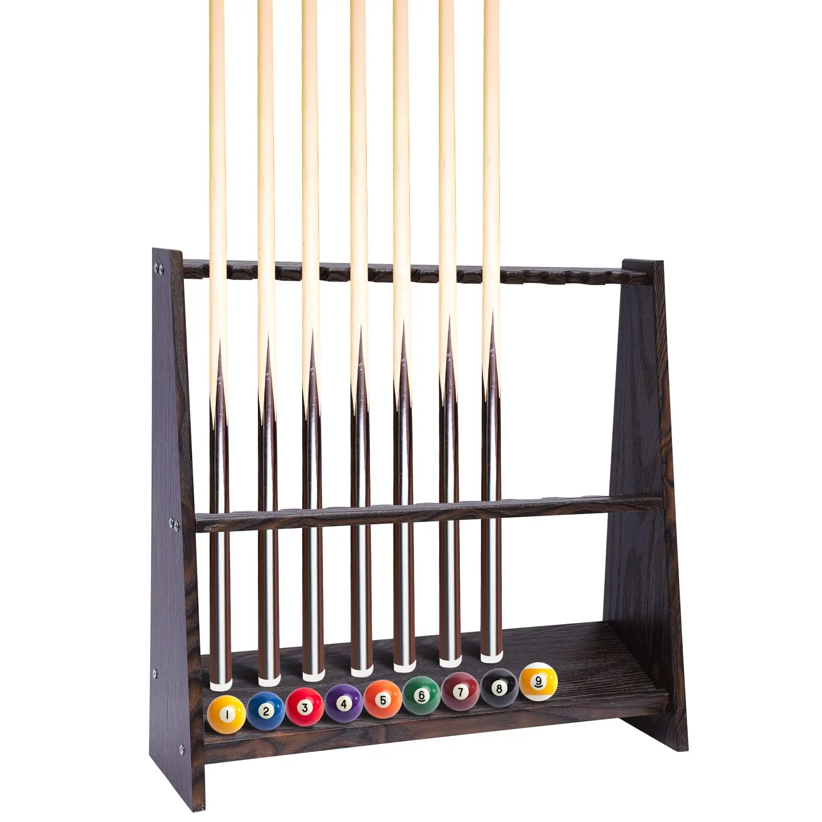 

CNCEST 10-Hole Billiard Cue Rack, Multifunctional Wood Pool Stick Stand Holder Cue Holder Floor Standing Pool Cue Rack for Fishi
