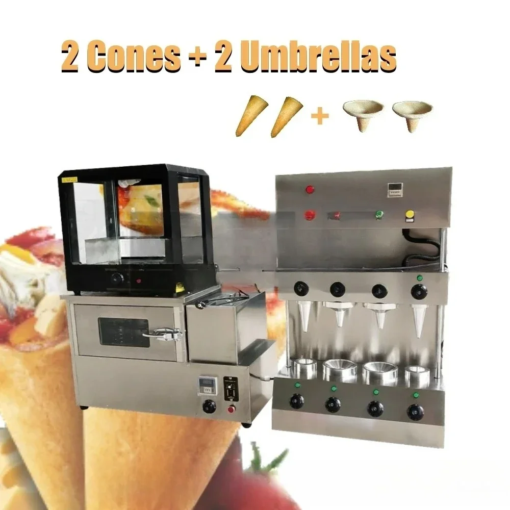 2 Cones 2 Umbrellas Sweet Pizza Cone Maker Ice Cream Cone Making Edible Waffle Cup Maker Machine