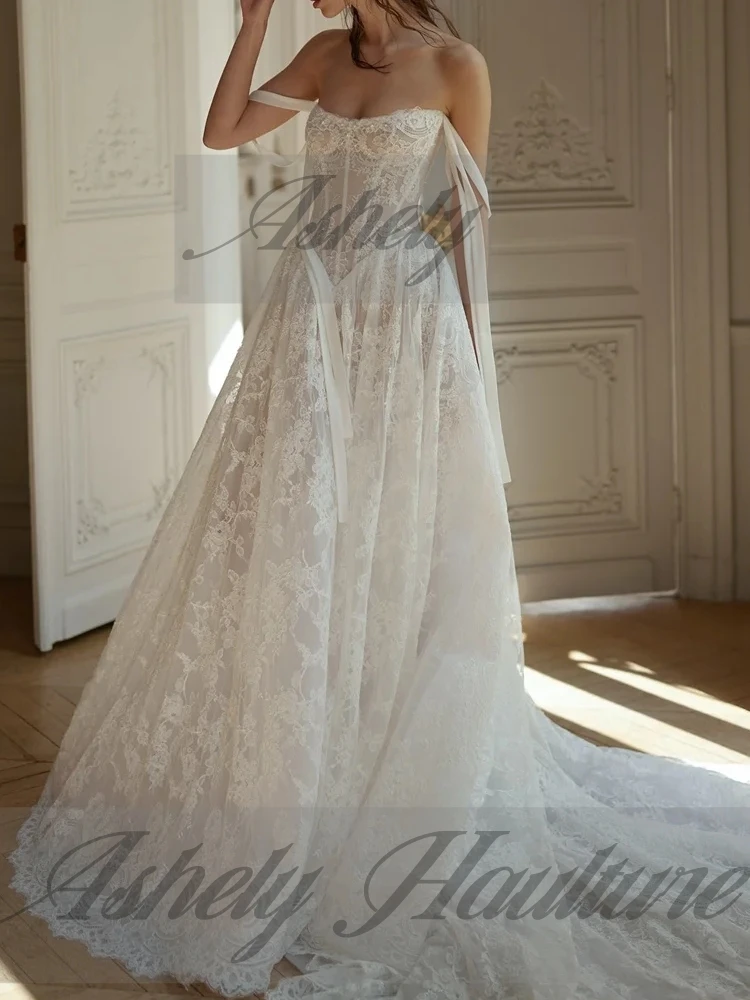 A3318 فساتين زفاف بيضاء ساحرة دانتيل كامل بوهو على شكل قلب A Line فستان زفاف نسائي رسمي فستان حفلات مسائية حسب الطلب