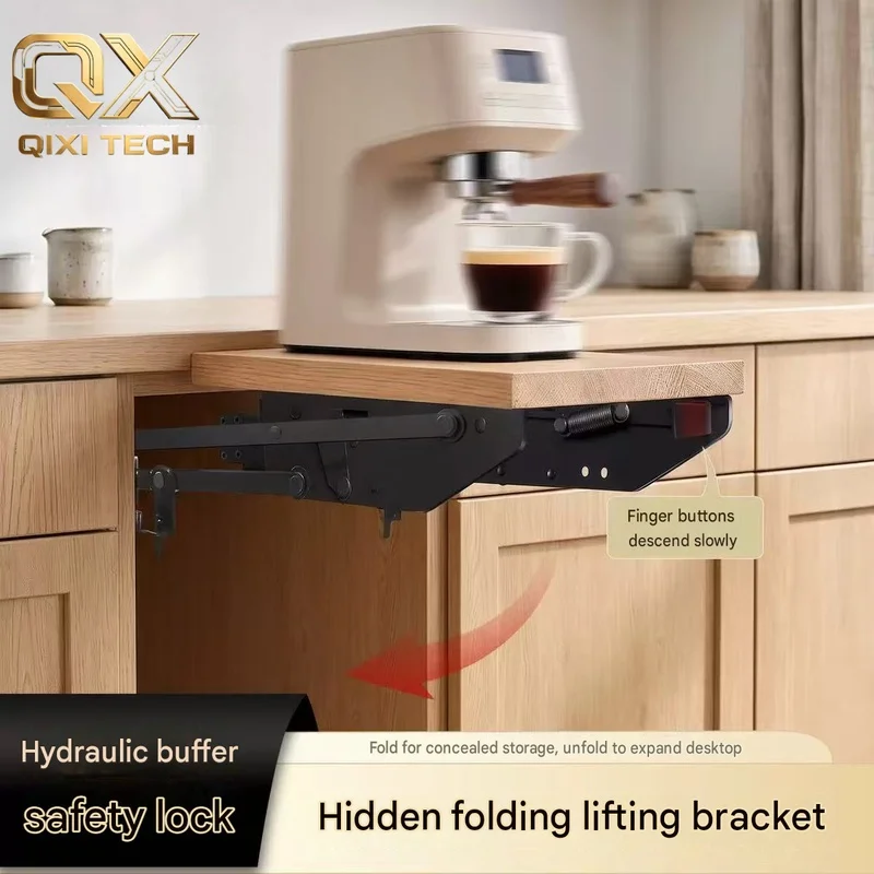 New Hidden Kitchen Lifting Cabinet System - Spring Rack Automatic Mechanical Telescopic Lift Shelf for Mixer Storage