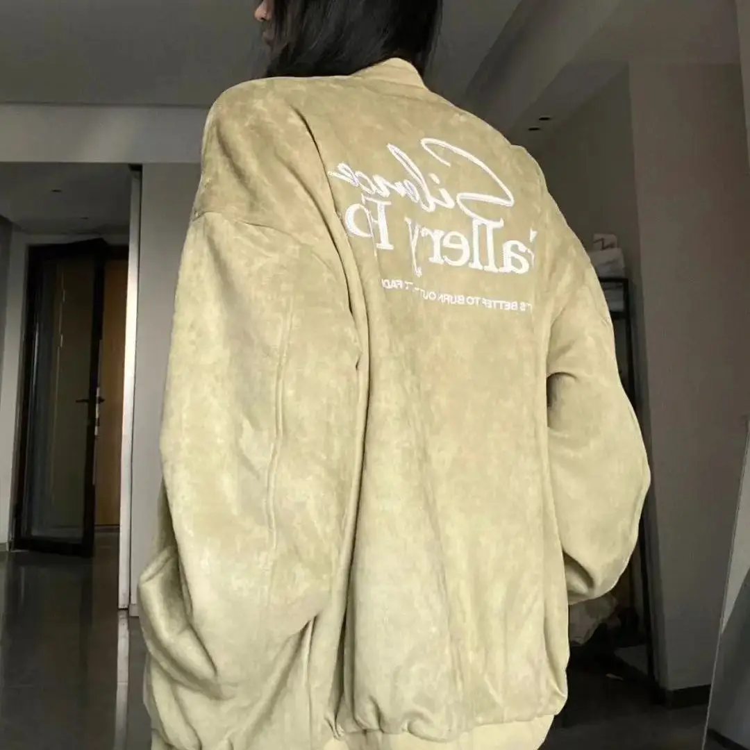 Women Fashion Reversible Jacket Green Embroidered Baseball Jacket Autumn New Student Long Sleeve Jacket Tops Women'S Clothes