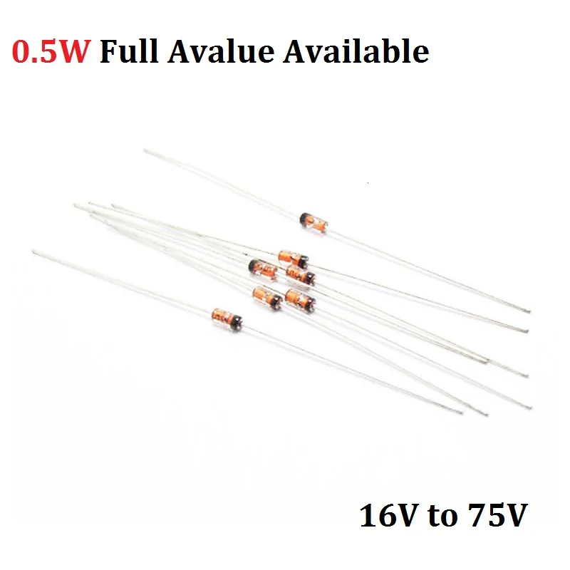 100pcs 0.5W BZX55C30V/33V/36V/39V/43V/47V/51V/56V/62V/68V/75V/15V/16V/18V/20V/22V/24V/27V . BZX55C/18/20/22/V 1/2W Zener Diode