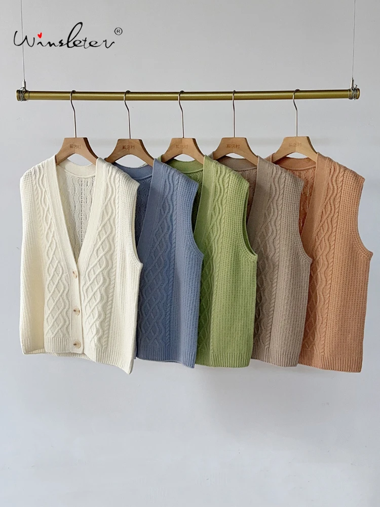 

Winsleter-100% Wool Elegant Vest Sweater, V Neck Buttons, Women Fashion Commute Loose Knit Cardigan Vest, 2025 Autumn T59662CC