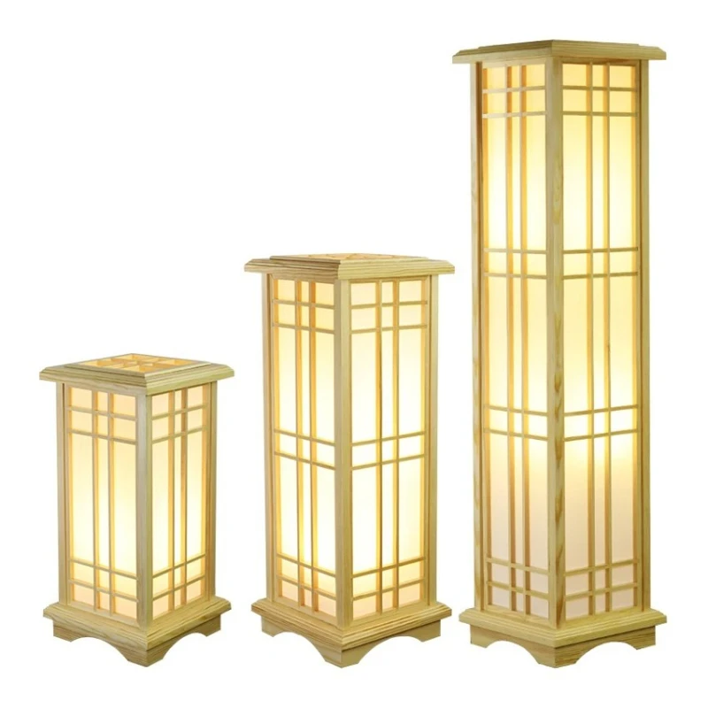 Modern Japanese Floor Lamps Tatami Style Square Shape Wooden LED Lamp Floor Bedroom Standing Lamps for Living Room Study E27