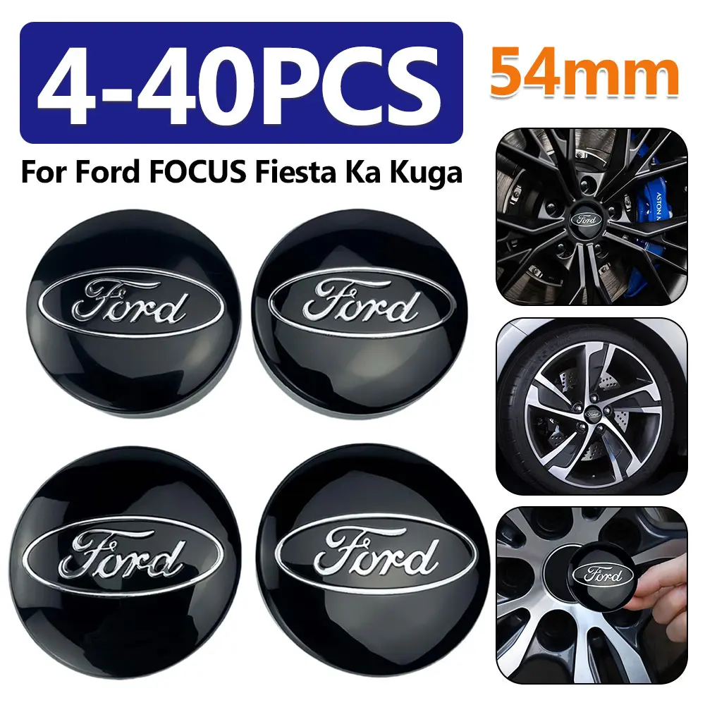 4-40 Pcs 54MM Hub Centre Rim Cover Badge Blue and Chrome Center Wheel Cap Kit For Ford Most Models Focus Fiesta Ka Kuga