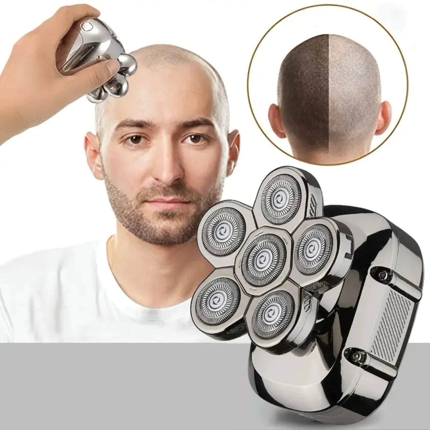 Electric Head Hair Shaver LED Display, Mens Cordless Rechargeable Wet/Dry Razor With Rotary Blades