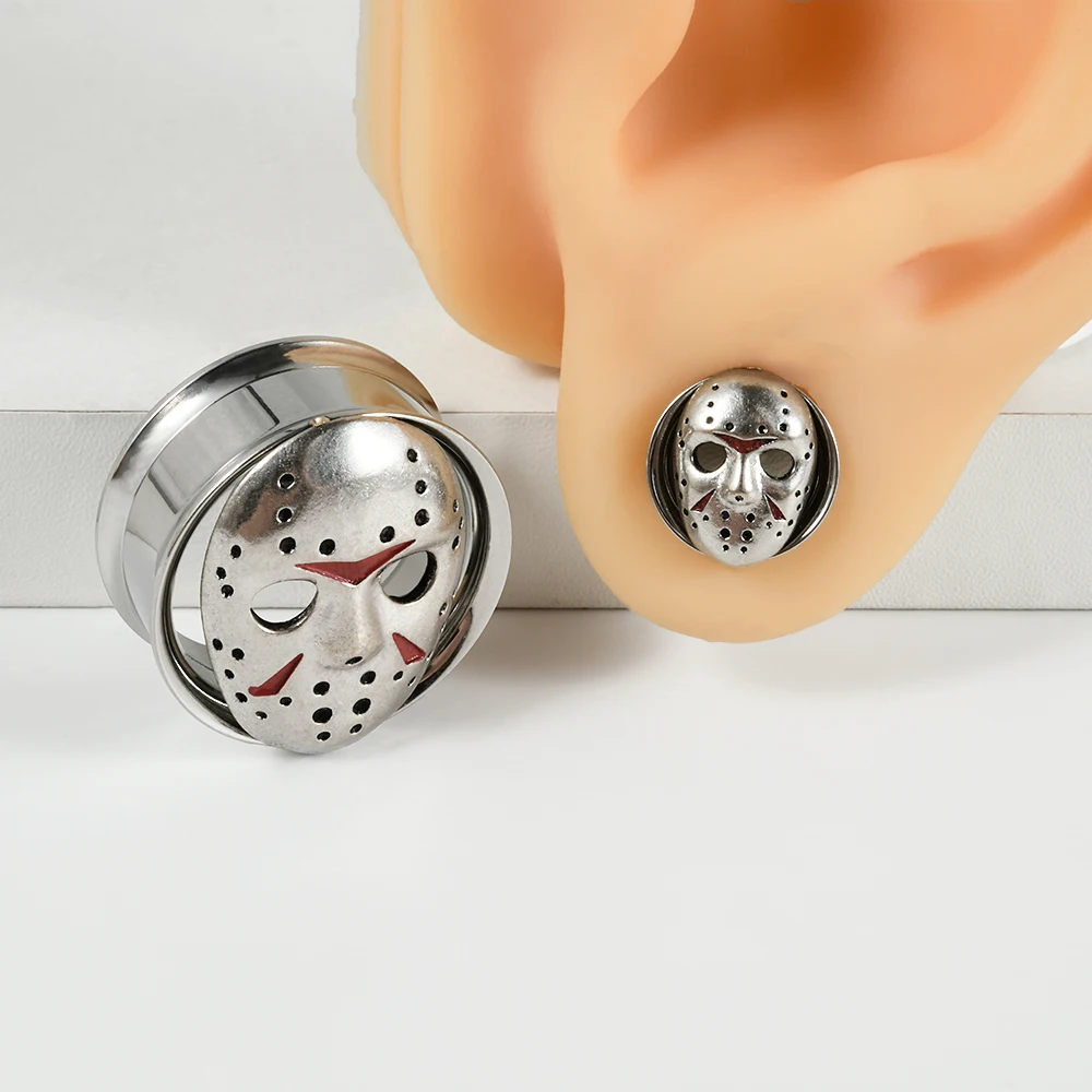 1PC Stainless Steel Mask Ear Plug Expander Piercing Screw Ear Gauges Earring Gauges Stretcher Body Piercing Jewelry 8-30mm