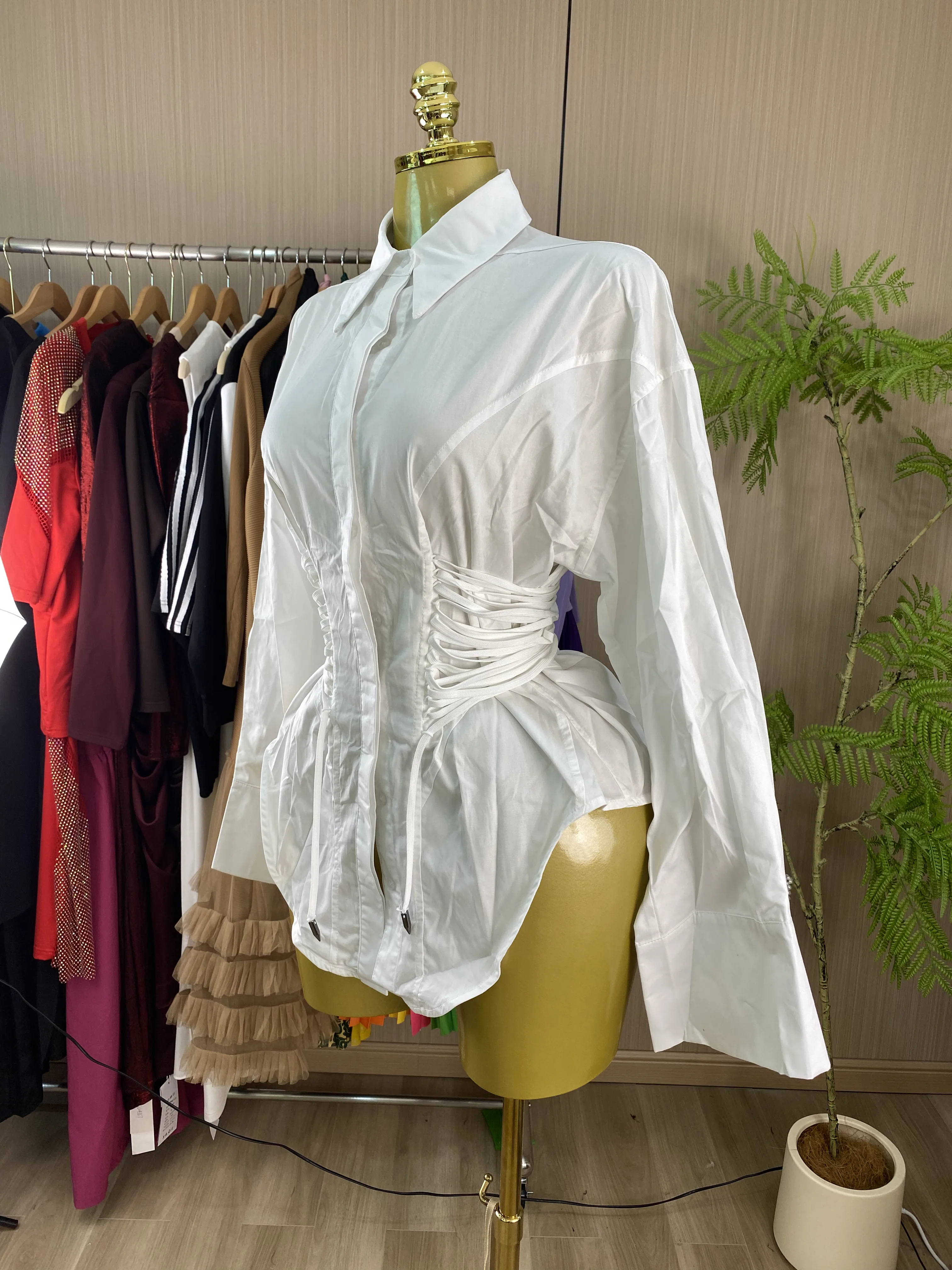 Premium Wholesale: New Autumn Women's Shirt – Stylish Neckline, Slim Fit, and Unique Drawstring Detail-GZXX1049
