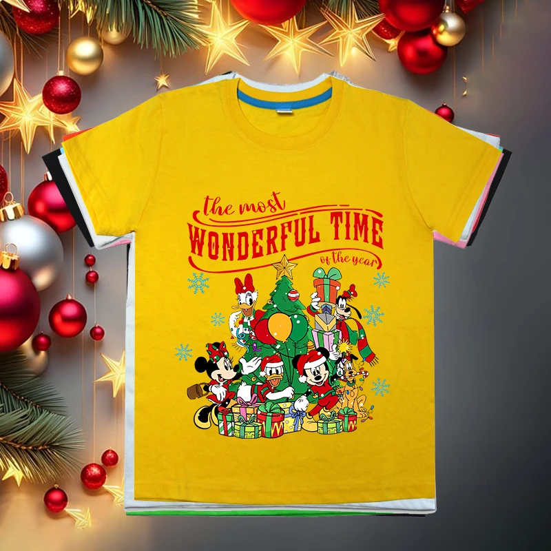 Mickey and Friends The Most Wonderful Time Of The Year Merry Christmas kids cotton T-shirt casual short sleeve holiday gift