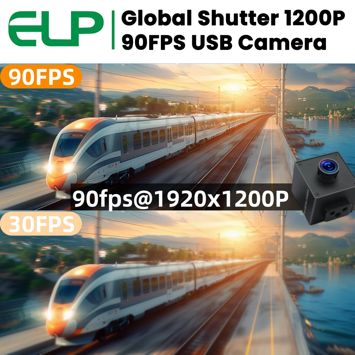 

ELP Global Shutter USB Camera 1080P 90fps High Speed AR0234 Webcam Wide Angle No Distortion Industrial Webcam for 3D Printing