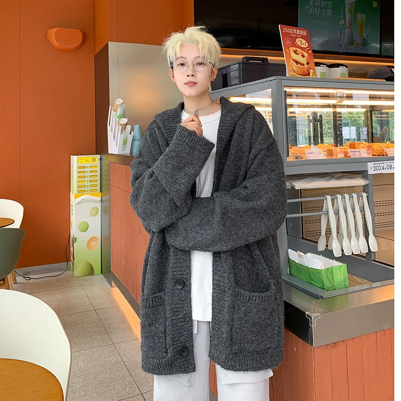 Autumn Winter Knitted Cardigan Hooded Sweater for Men Korean Fashion Vintage Harajuku Hoodie Jacket Coat Y2k Streetwear Men