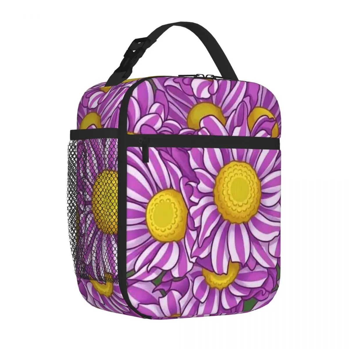 Bestselling Whimsical Pink Purple Daisy Illustration Friendly Durable Lunch Bag Fitness Snack Travel Lunch Bag
