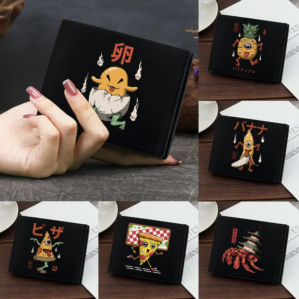 

Men Canvas Wallet Foldable Bank Holder Short Purse Cute Monster Printing Series Simple and Durable Pocketbook Credit Case Bag