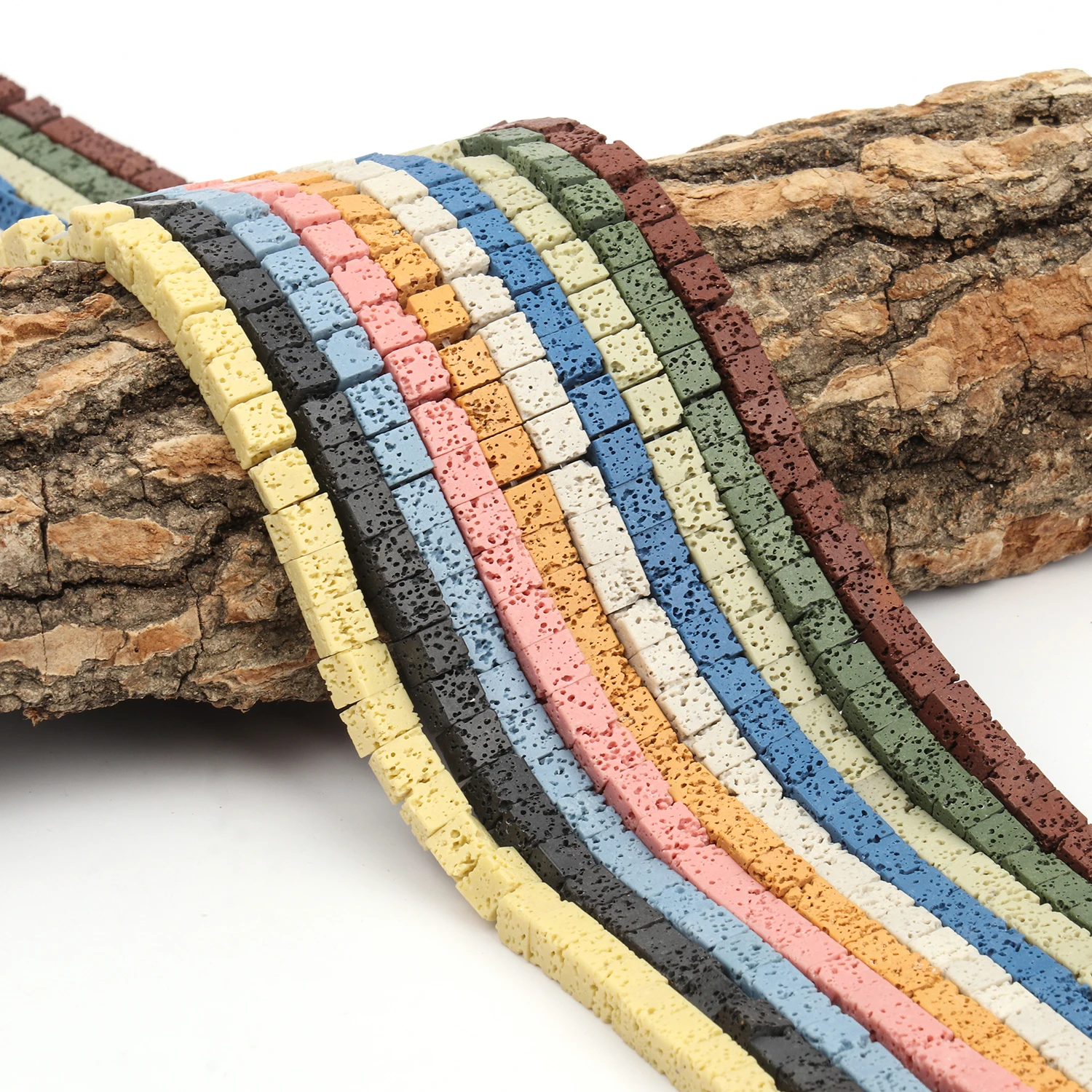 Koraliki z naturalnego kamienia lawowego, kwadratowe, 6,5 mm, czarno-niebieskie, luźne koraliki do wyrobu biżuterii, akcesoria do bransoletek DIY. — zdjęcie 5