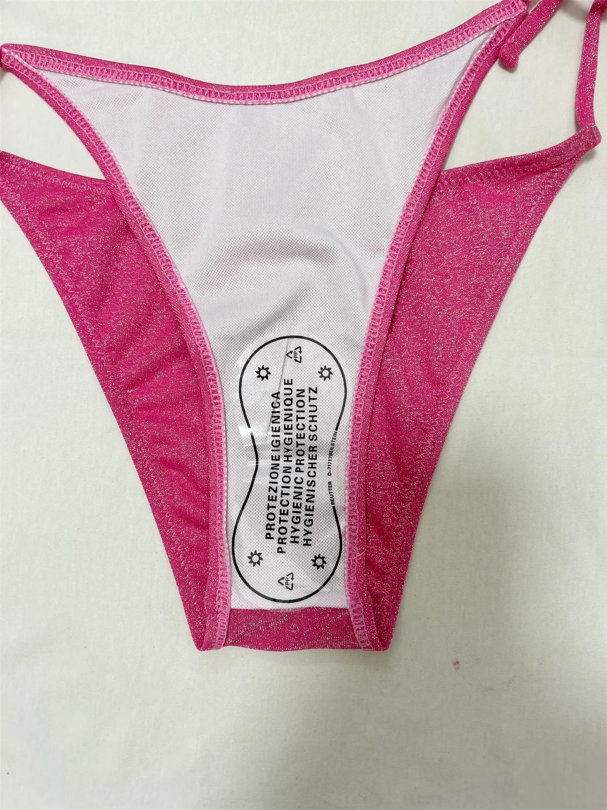 2024 Roze Tweedelige Bikini Sets Dames Frosted Badpak 2 Stuks Sexy Effen Aparte Badmode Vrouwen Glitter Pailletten Bikini Pak