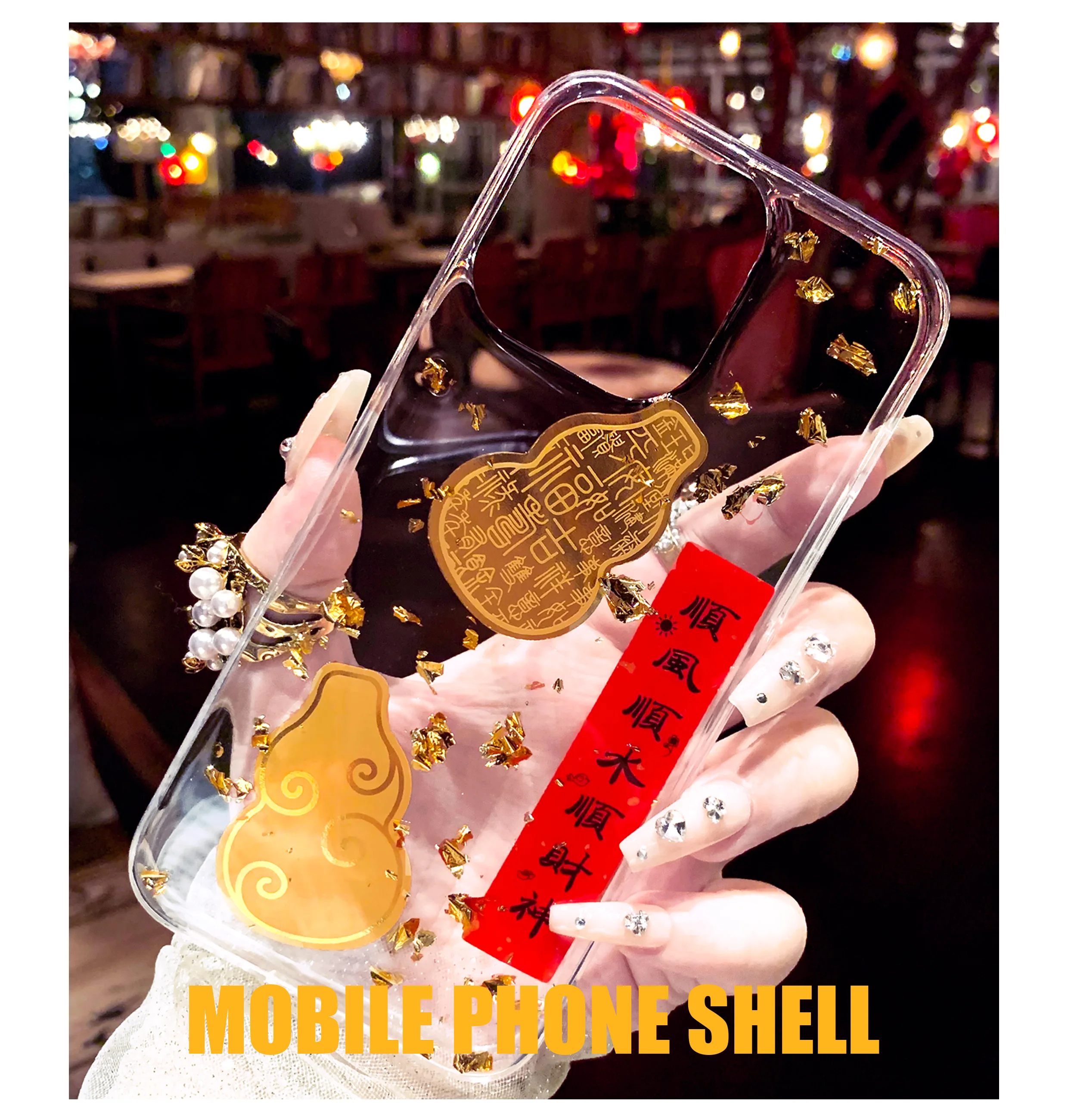 Red God of Wealth Gold Foil Transparent Phone Case for iPhone 15 Pro Max 14 13 12 11 Xsmax Xr 8 Plus Couple Phone Back Cover