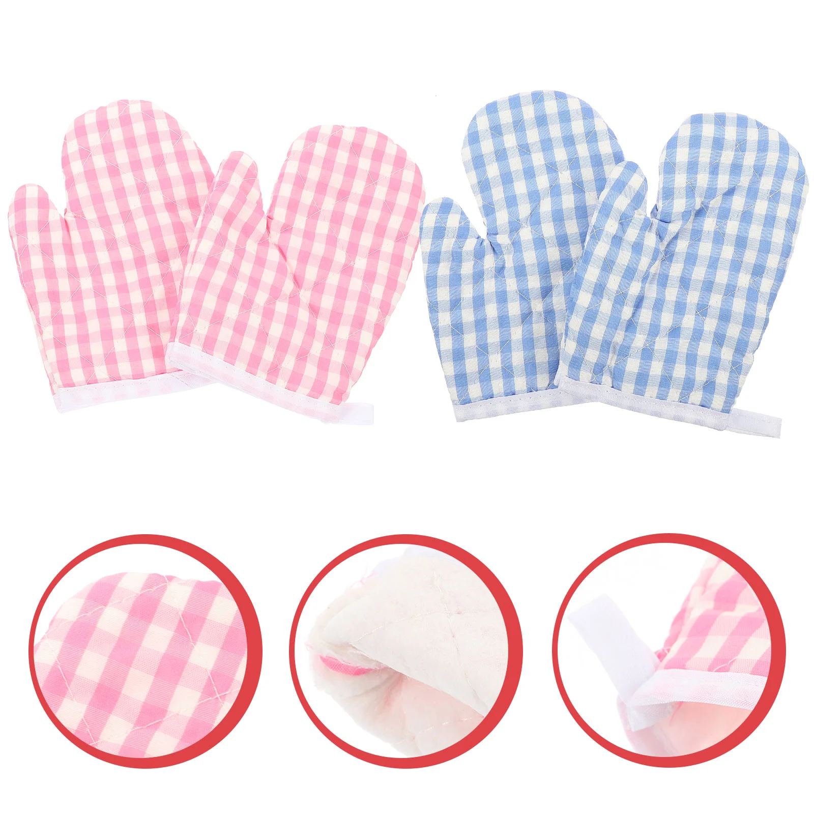 4 Pcs Oven Mittens Insulation Gloves Kids Mitts Home Essentials Checkered Polyester Pupils