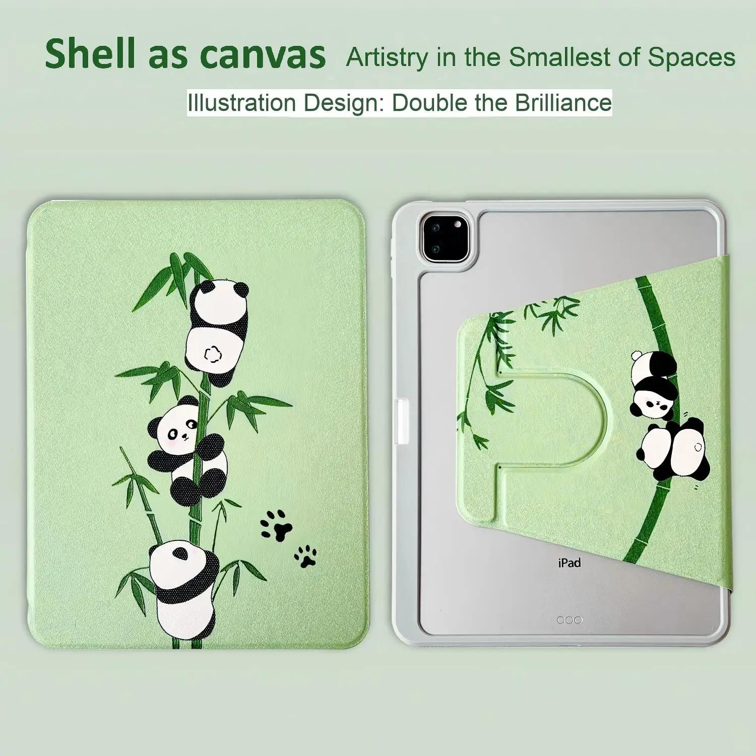 Green Gold-Plated Panda 360° Rotating Tablet Protective Case for IPad Air 4 5 Mini 4 5 6 Pro 11 2022 2020 11Inch 7th 8th 9th10th