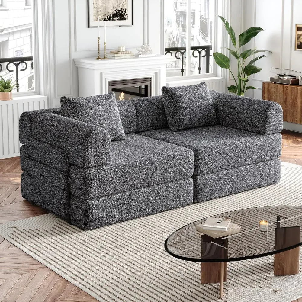 

Oversized 72 Grey Chenille Upholstered Convertible Sofa Bed for Living Room or Bedroom Lounge