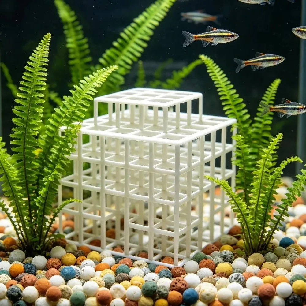 3D Printed Aquarium Cave Ornament Hollowed-out Design Natural Look Betta Shelter Cave Grid Multi-level Multi-level Structure