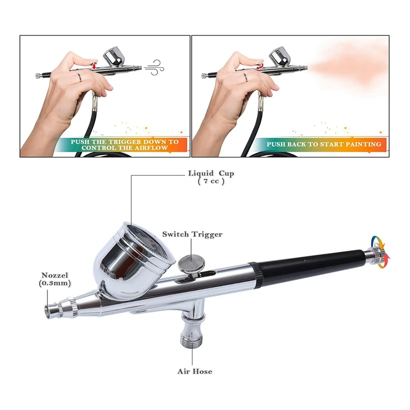 Kit aerografo con uscita regolabile 40PSI Kit compressore doppio pennello Actionair per pittura Decorazione trucco Arte artigianale Durevole