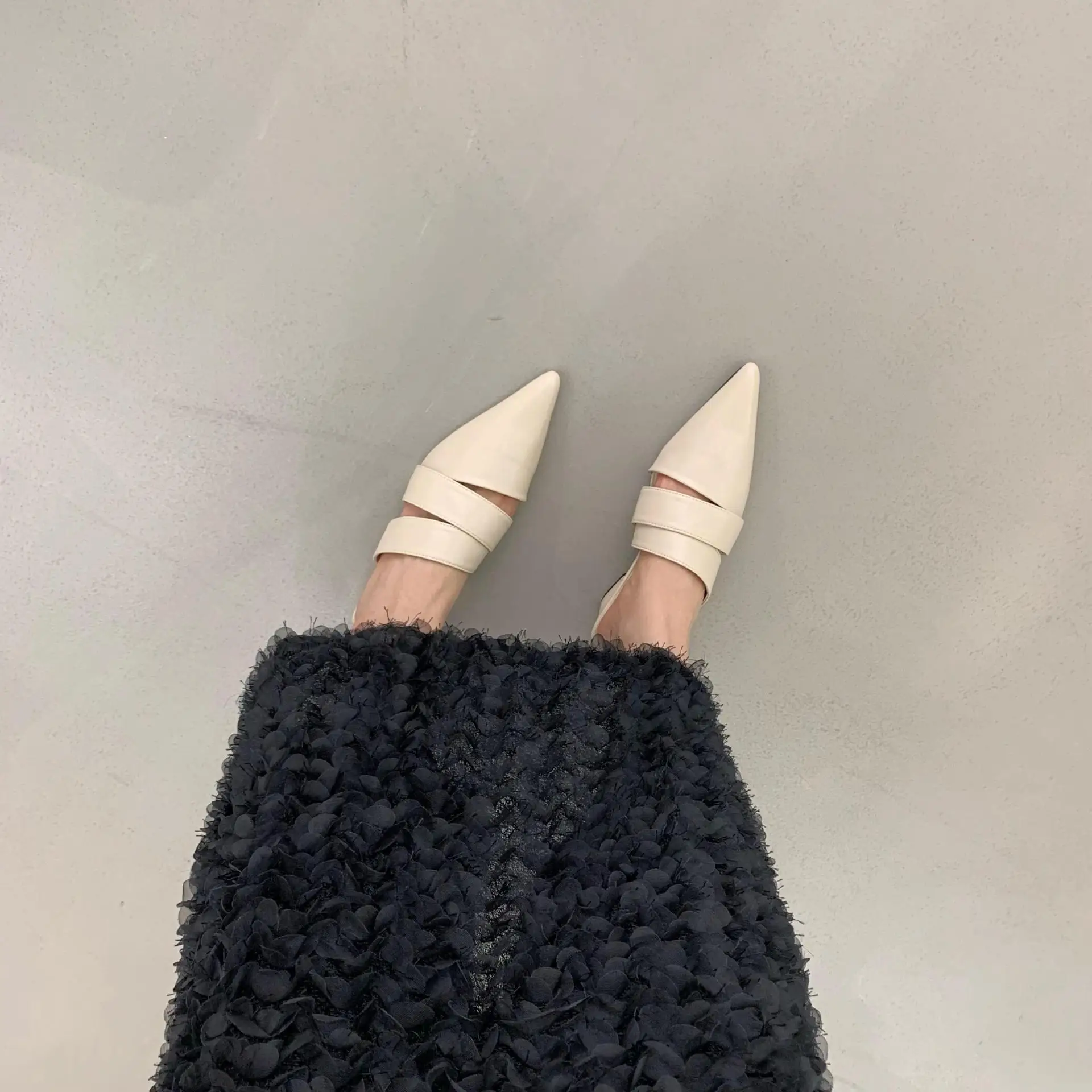 Low Shoes Womens Slippers Outdoor Pointed Toe Slides Loafers Square heel Female Mule Summer Cover Block Mules Fabric Rubber Rome